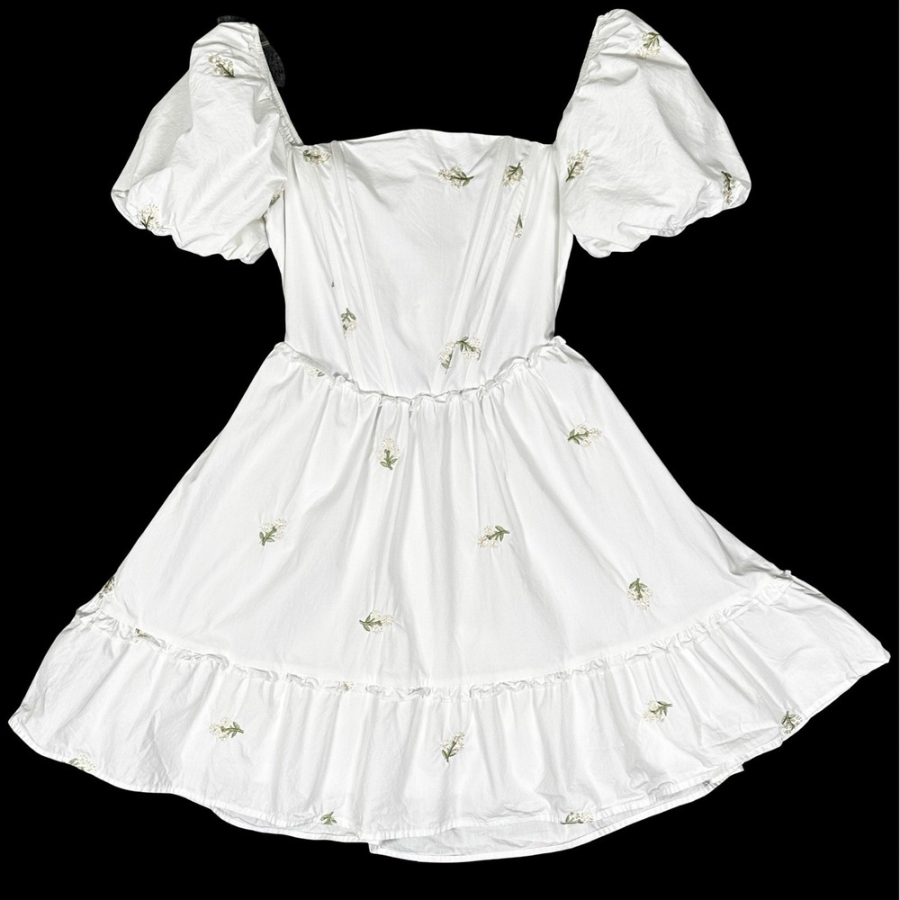 Altard State Kaylee White Floral Embroidered Puff Sleeve Mini Dress Small